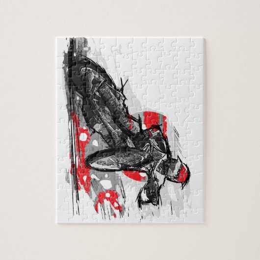 高速自動車道路平らなトラックオートバイのレーサー ジグソーパズル (縦)