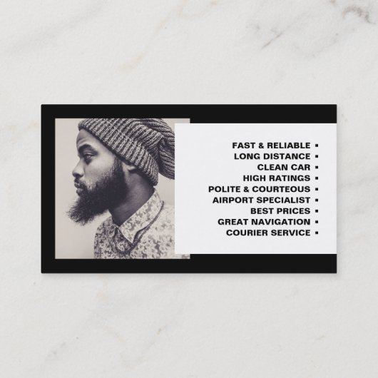 高速車のロゴ、写真、タクシー運転手、価格表 名刺 (裏面)