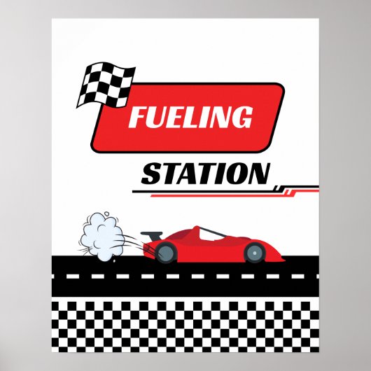 高速1レトロレッドレースカーボーイ誕生日FUELING ポスター (正面)