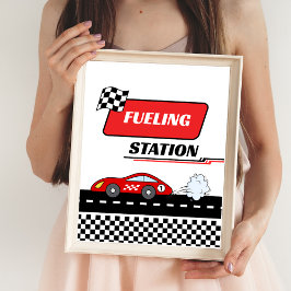高速1レトロレッドレースカーボーイ誕生日FUELING ポスター