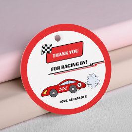 高速1赤レトロなレースカーテーマ少年の誕生日 フェイバータグ