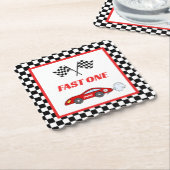 高速1赤レトロなレースカーテーマ少年の誕生日 ペーパーコースター (アングル)