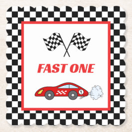 高速1赤レトロなレースカーテーマ少年の誕生日 ペーパーコースター