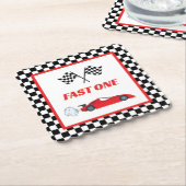 高速1赤レトロなレースカーテーマ少年の誕生日 ペーパーコースター (アングル)