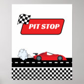 高速1赤レトロなレースカー男の子の誕生日ピットストップ ポスター (正面)