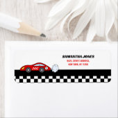 高速1赤レトロなレースカー男の子レーサー誕生日 ラベル (インサイチュ)