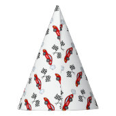 高速1赤レトロのレースカー市松模様にフラース パーティーハット (裏面)