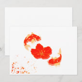 高雅な鯉と紅花の和風ポストカード 招待状 (正面/裏面)