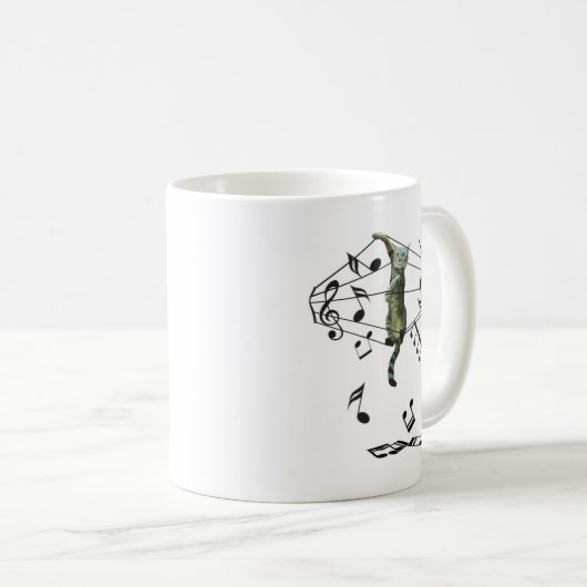 高難聴の音楽ノートに捕らえられた灰色の猫 コーヒーマグカップ (正面右)