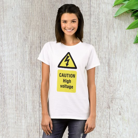 高電圧注意警告サイン Tシャツ