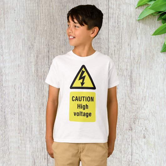 高電圧注意警告サイン Tシャツ