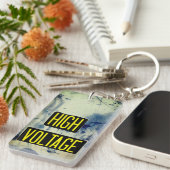 高電圧警告標識- おもしろい キーホルダー (正面右)