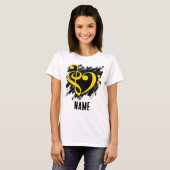 高音と低音のクレフ、 音符記号ハート黄色のカスタマイズ Tシャツ (正面フル)