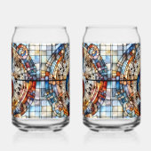 高音のクレフ、 音符記号とメモ ガラス缶 (左)