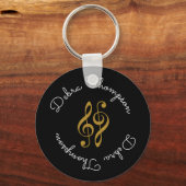 高音クレフ、 音符記号とミュージシャンのフルネームパーソナライズされた キーホルダー (正面)