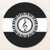高音クレフ、 音符記号インピアノ鍵 ラウンドペーパーコースター (正面)