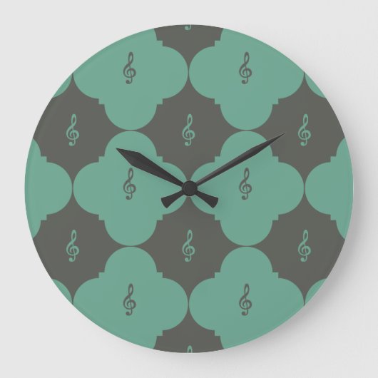 高音クレフ、 音符記号クローバーパターン ラージ壁時計 (正面)