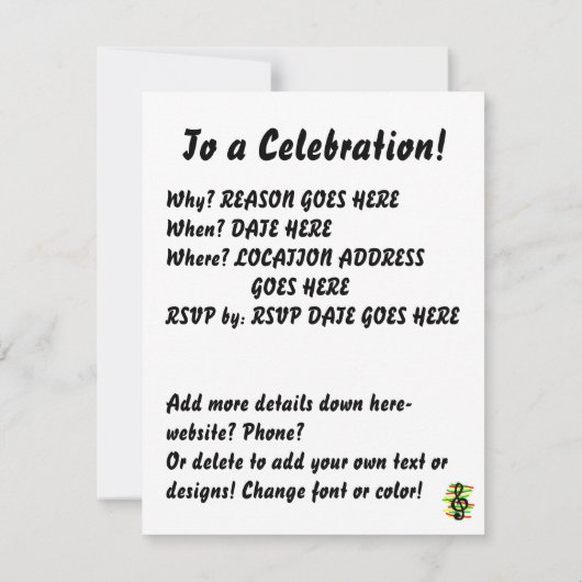 高音クレフ、 音符記号グラフィック黒、赤黄緑 招待状 (裏面)