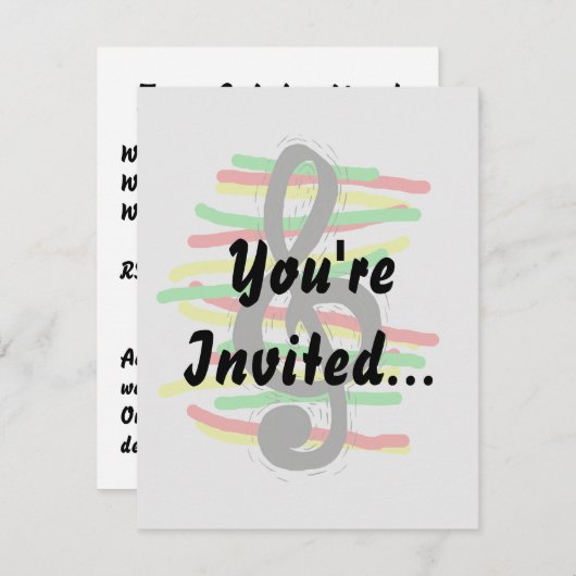 高音クレフ、 音符記号グラフィック黒、赤黄緑 招待状 (正面/裏面)