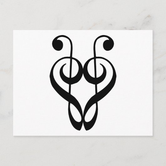 高音クレフ、 音符記号ハート（黒） ポストカード (正面)