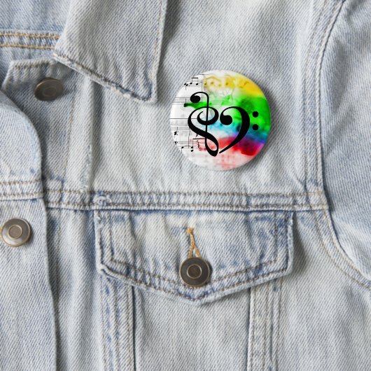高音クレフ、 音符記号ベースクレフ、 音符記号ハート水色シート音楽 缶バッジ (インサイチュ)