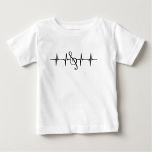 高音クレフ、 音符記号ミュージカル音楽ハートビートパルス ベビーTシャツ