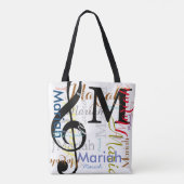 高音クレフ、 音符記号ミュージックノートモノグラム(色名) トートバッグ (裏面)