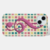 高音クレフ、 音符記号モザイクパターンピンクとティール(緑がかった色) Case-Mate iPhoneケース (裏面 (横))