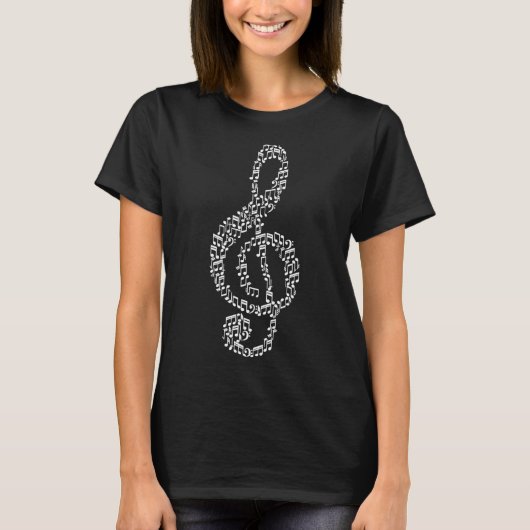 高音クレフ、 音符記号音符モザイクミュージシャンパターン2 Tシャツ (正面)