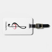 高音クレフ、 音符記号、ピンクの光沢ハート ラゲッジタグ (正面横)