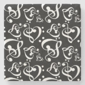 高音ベースクレフ、 音符記号ハート音符パターン ストーンコースター (正面)