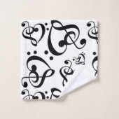 高音ベースクレフ、 音符記号ハート音符パターン バスタオルセット (ウォッシュタオル)