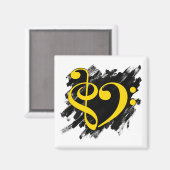 高音域と低音クレフ、 音符記号ミュージカルハート黄 マグネット (正面/裏面)