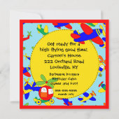 高飛飛んでいる行機バースデーパーティ招待状 招待状 (裏面)