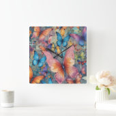 高騰する蝶：壁鮮やか時計 スクエア壁時計 (ホーム)