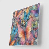 高騰する蝶：壁鮮やか時計 スクエア壁時計 (傾斜)