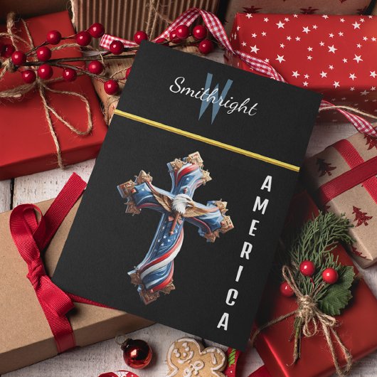 高騰威厳のあるするワシとのアメリカ国旗の十字 ポストカード