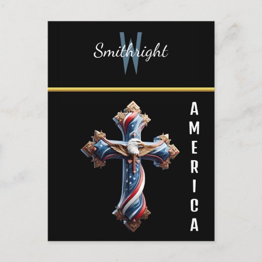 高騰威厳のあるするワシとのアメリカ国旗の十字 ポストカード (正面)