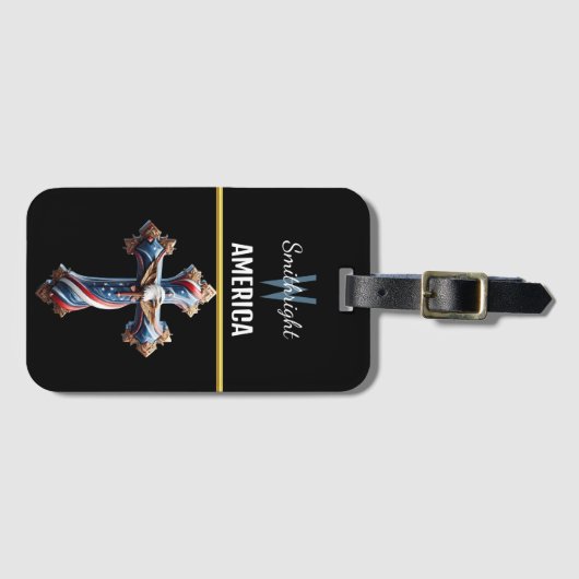 高騰威厳のあるするワシとのアメリカ国旗の十字 ラゲッジタグ (正面横)