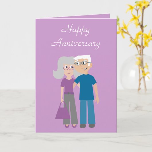 高齢のかわいい漫画カップル 記念日カード カード (黄色い花)