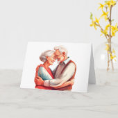 高齢の夫婦のロマンチックな抱擁 カード (黄色い花)