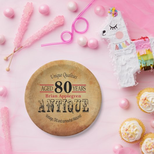 高齢アンティークヴィンテージ80誕生日デザイン ペーパープレート (パーティー)