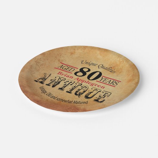 高齢アンティークヴィンテージ80誕生日デザイン ペーパープレート (アングル)