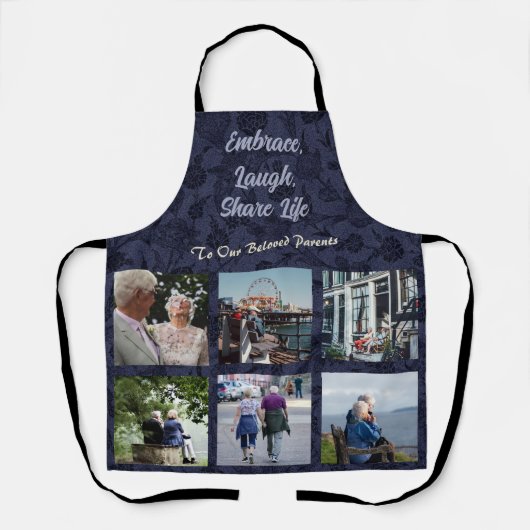 高齢パーソナライズされたの親のカップルへの贈り物が青 エプロン (正面)