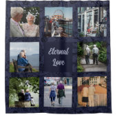 高齢パーソナライズされたの親のカップルへの贈り物が青 シャワーカーテン (正面)