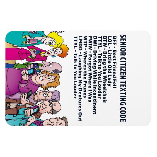 高齢者おもしろいメールや文字を打つ マグネット (横)