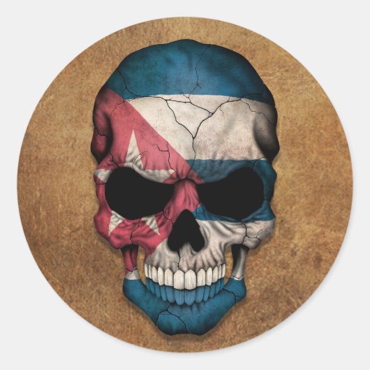高齢者と擦り切れたキューバ国旗のスカル ラウンドシール (正面)