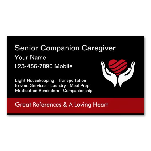 高齢者の介護ハートと手デザイン マグネット名刺 (正面)