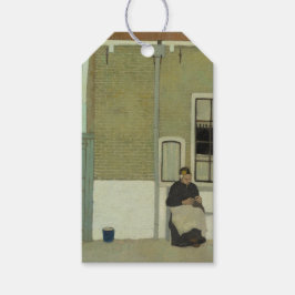 高齢者オランダ女性が家の前に ギフトタグ