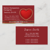 高齢者介護モダン赤いハート医療 名刺 (正面/裏面)